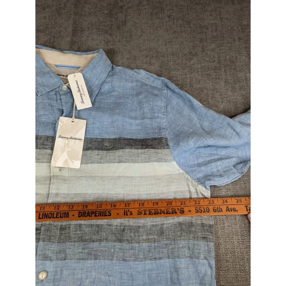 NWT Tommy Bahama Shirt Men L Blue Linen Long Sleeve Raffia Blues Button Striped - Picture 4 of 7